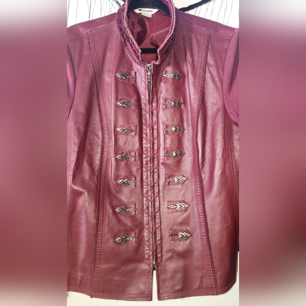 ✨️Chic Burgundy Leather Blazer Jacket✨️ - Picture 3 of 10